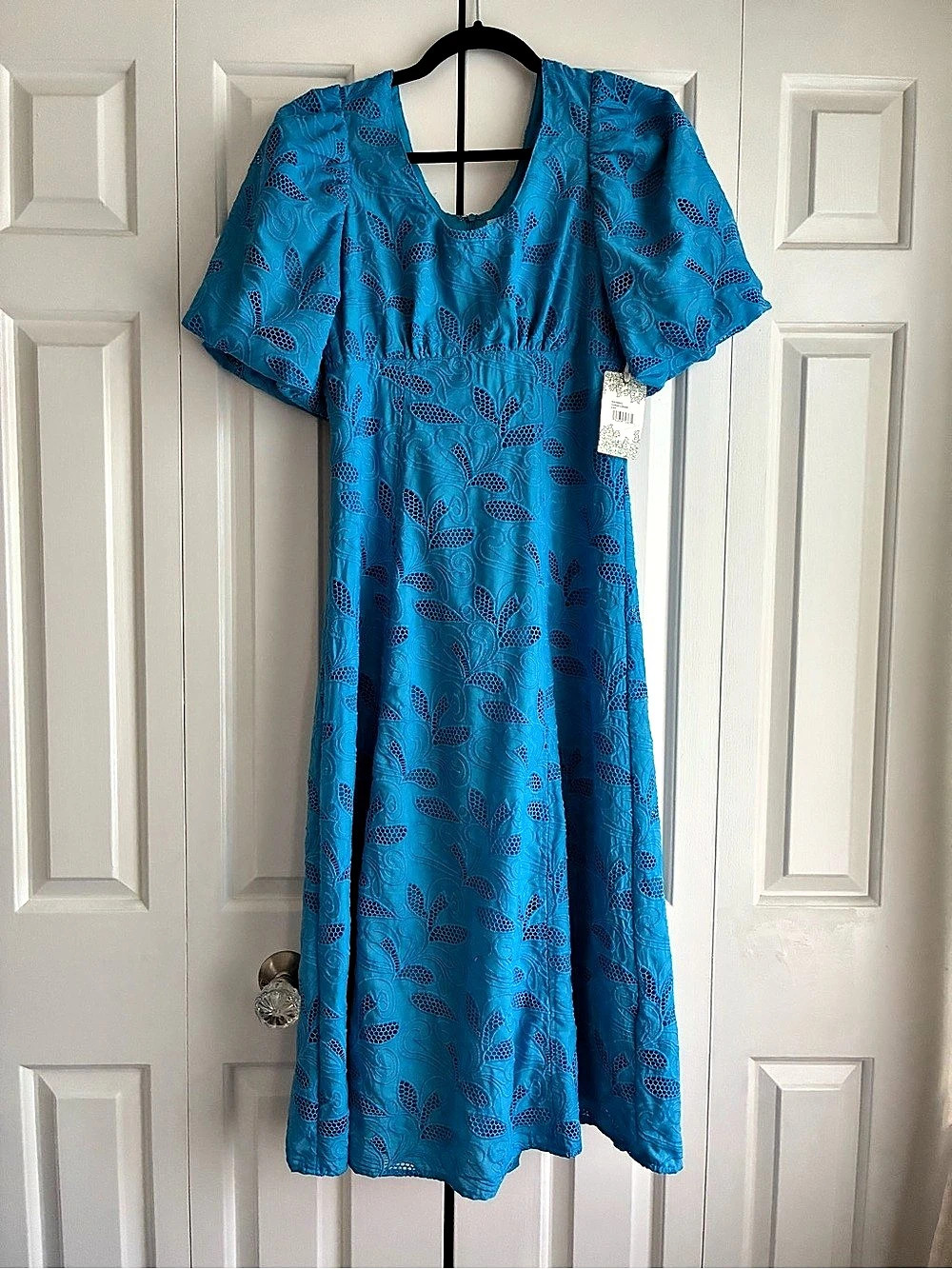 Hyacinth House Azure Eyelet Ainsley Midi Dress Blue XXS